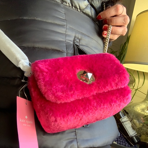 Authentic KATE SPADE FAUX FUR TURNLOCK Small CLUTCH/Crossbody - Picture 11 of 15